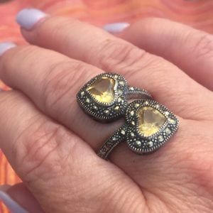Sterling silver marcasite and citrine bypass ring
